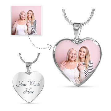 Heart Necklace with photo and engraving Mother Daughter