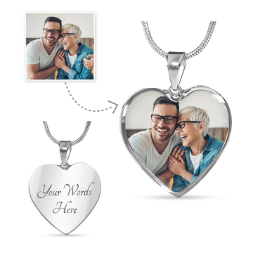 Heart Necklace with photo and engraving Mother Son