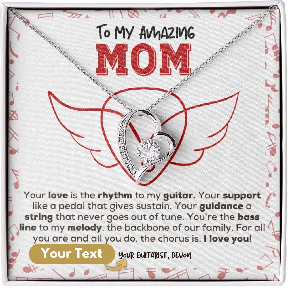 Necklace with Personalized Message Card Your Love is the Rhythm | Guitarist Gift for Mom